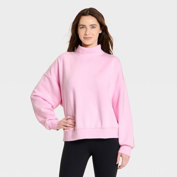 JoyLab Tops - JoyLab - Women's Mock Neck Sweatshirt - JoyLab  Light Pink  Pink